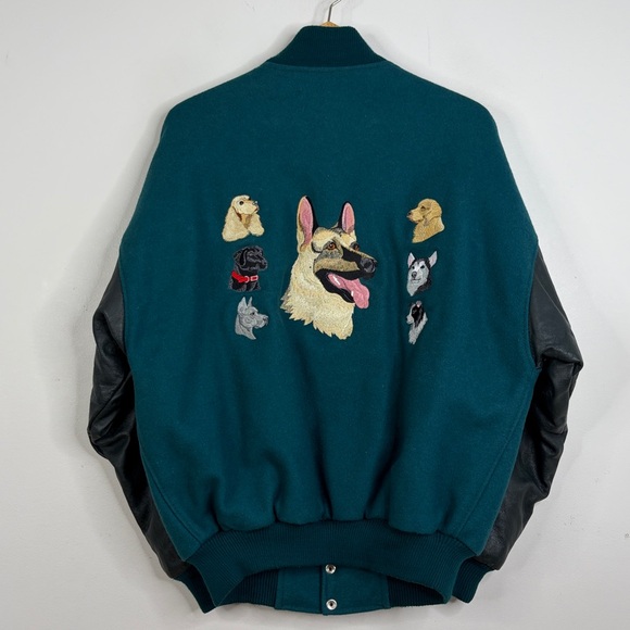 Sportswear Canada Other - Vintage Varsity Jacket Mens Large Green Blue Wool Black Leather SPCA Dog Lover